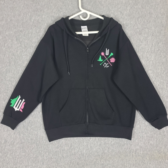 Wicked Movie Embroidered Full Zip Hoodie Sweatshirt Black Wmn's XL - Picture 1 of 11